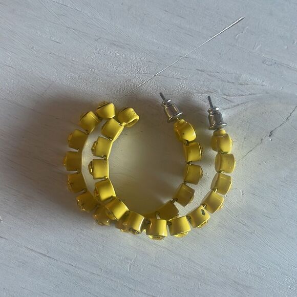 Yellow Powder Coated Rhinestone Hoop Earrings - Picture 8 of 12